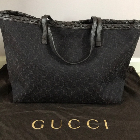 Gucci Bamboo Tassel Black/Brown Canvas Tote Bag - Picture 3 of 9